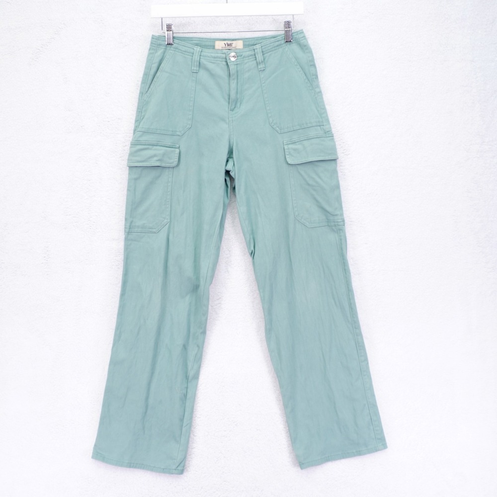 YMI Green Cargo Pants Juniors 3/26 Mid Rise Straight Leg Cotton Spandex 02Y18